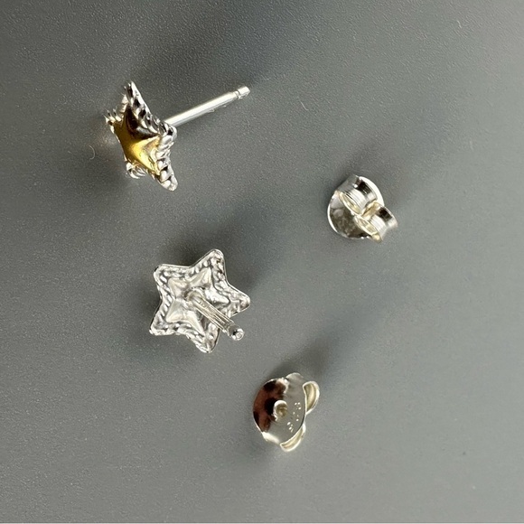 Sterling Silver Two Tone Tiny Star Studs - Picture 6 of 11